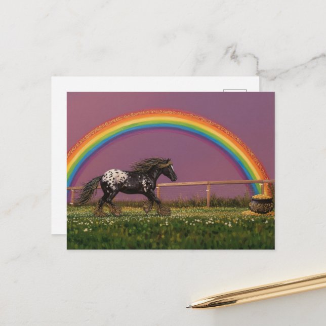Schöne Appaloosa am Regenbogen Postkarte (Vorderseite/Rückseite Beispiel)