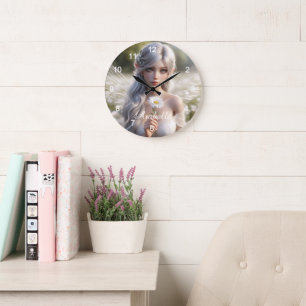 Schöne April Fairy in Daisies Große Wanduhr