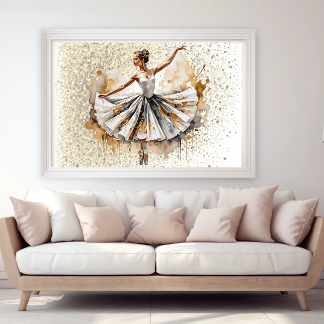 Schöne Aqua Ballerina Frauen in Gold Poster (Beautiful Watercolor Ballerina Woman in Gold Poster in home)