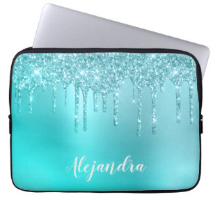Schöne Aqua Blue Minze & Türkis Glitzer Tropfen Laptopschutzhülle