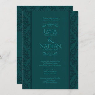 Schöne Aquamarine Damask Hochzeitsfeiern Einladung