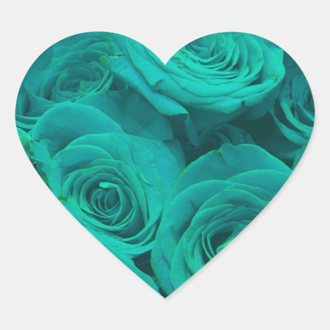 Schöne aquamarine grüne Rose aquamarine Blume Herz-Aufkleber (Vorderseite)