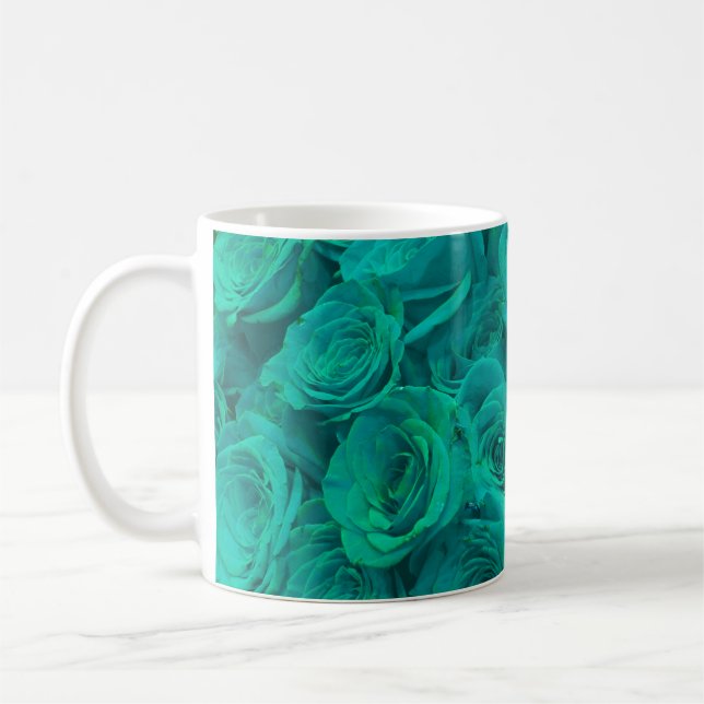 Schöne aquamarine grüne Rose aquamarine Blume Kaffeetasse (Links)