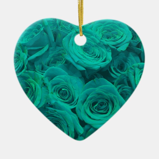 Schöne aquamarine grüne Rose aquamarine Blume Keramikornament (Vorne)