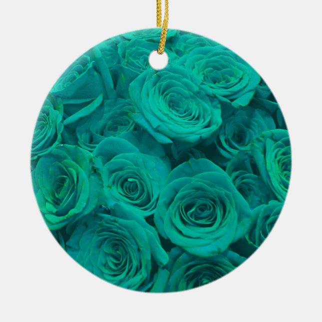 Schöne aquamarine grüne Rose aquamarine Blume Keramikornament (Vorne)