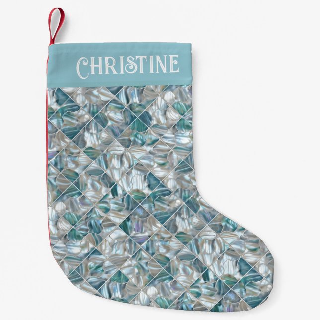 Schöne aquamarine Perle inspiriert Kleiner Weihnachtsstrumpf (Vorderseite)