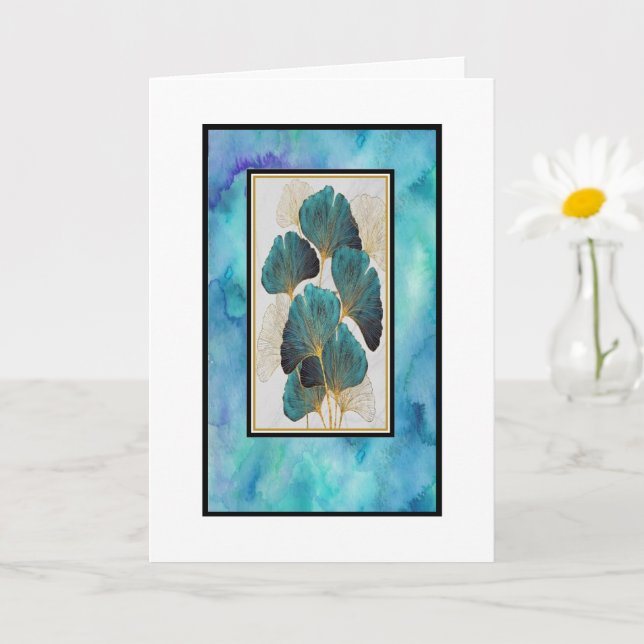 Schöne Aquamarine und goldene Blumenkarte Karte (Kleine Pflanze)