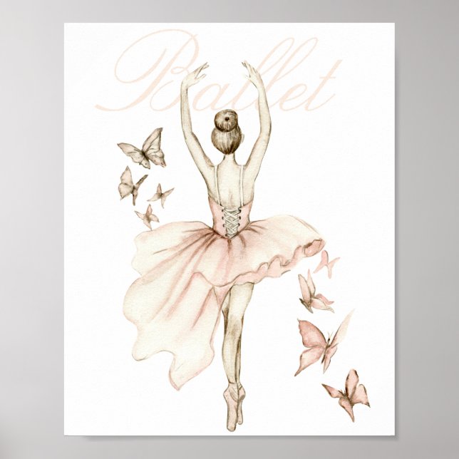 Schöne Aquarell Ballerina und Schmetterlinge Poster (Vorne)
