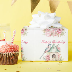 Schöne Aquarell Birdhouse Pink Blume Geschenkpapier