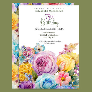 Schöne Aquarell-Frühlingsblumen zum 75. Geburtstag Einladung
