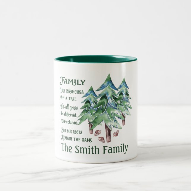 Schöne Aquarell-Kiefer mit Familien-Zitat Zweifarbige Tasse (Mittel)
