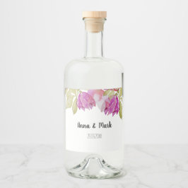 Schöne Aquarell Rosa Blume Handgemalt Alkoholflaschenetikett