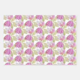 Schöne Aquarell Rosa Blume Handgemalt Geschenkpapier Set