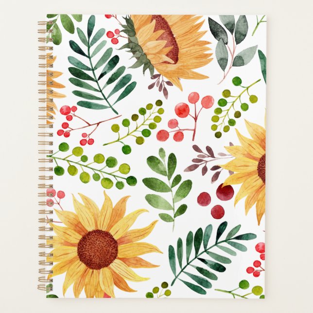 Schöne Aquarell Sonnenblumen und Berries  Planer (Vorderseite)