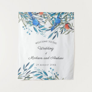 Schöne Aquarell-Vögel und -Blattwerk-Hochzeit Wandteppich