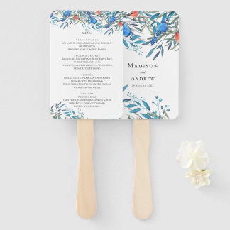 Schöne Aquarell-Vögel und -Blattwerk-Hochzeitsmenü Fächer