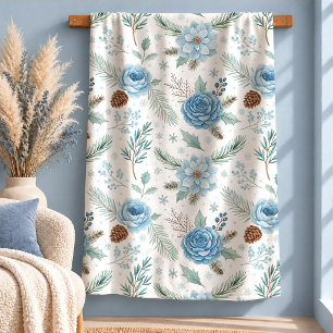 Schöne Aquarell-Winterblumen Blaue Decke Sherpadecke