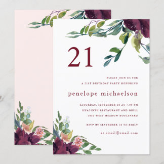 Schöne Aquarellblume 21. Geburtstag Einladung