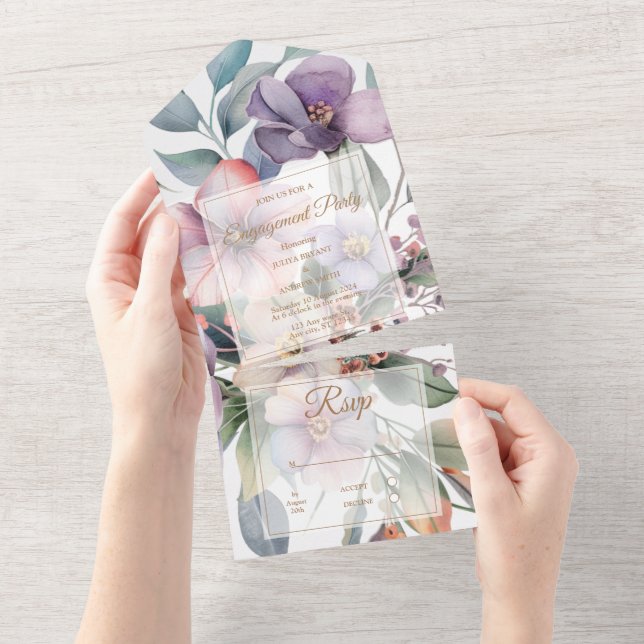 Schöne Aquarellblumen-Engagement Party All In One Einladung (Abreißen)