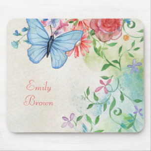 Schöne Aquarellblüte mit Schmetterling Mousepad