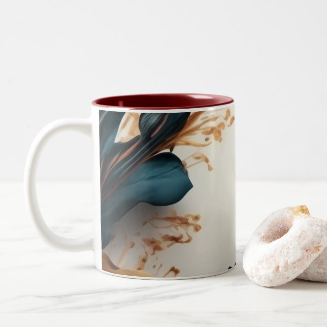 Schöne Aquarellblüte Zweifarbige Tasse (Mit Donut)