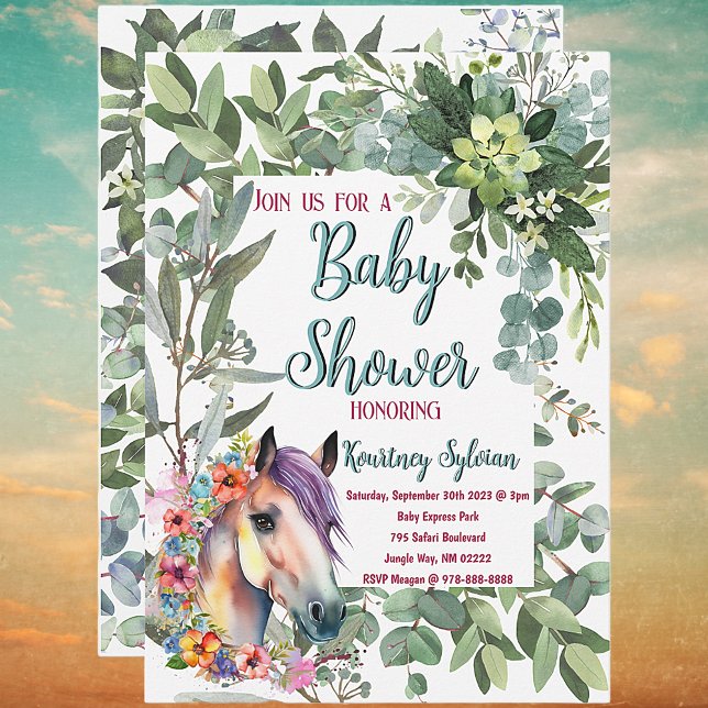Schöne Aquarellblütendusche Einladung (Horse Lovers Baby Shower Invitations )