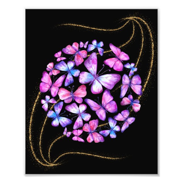 Schöne Aquarellbutterfische mit Goldblende Fotodruck (Vorne)