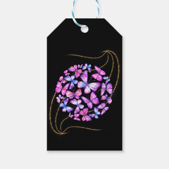 Schöne Aquarellbutterfische mit Goldblende Geschenkanhänger (Vorderseite)