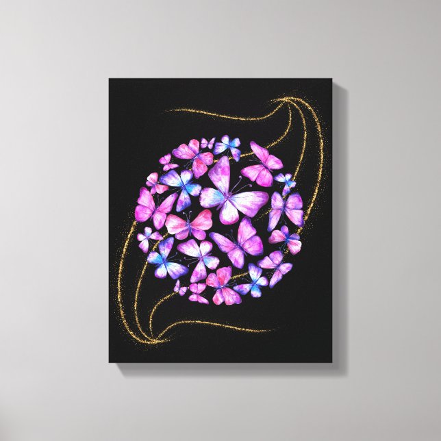 Schöne Aquarellbutterfische mit Goldblende Leinwanddruck (Vorderseite)