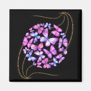 Schöne Aquarellbutterfische mit Goldblende Magnet