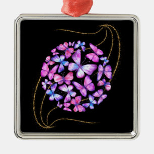 Schöne Aquarellbutterfische mit Goldblende Ornament Aus Metall