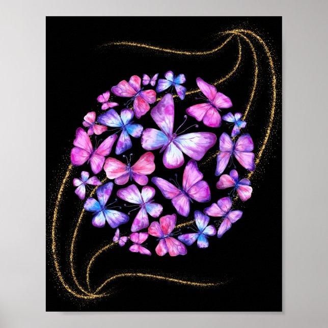 Schöne Aquarellbutterfische mit Goldblende Poster (Vorne)