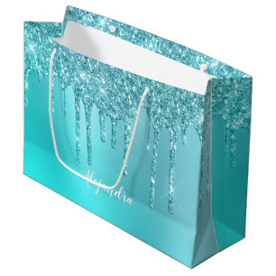 Schöne Aquarelle, blaue Minze und türkisfarbene Gl Große Geschenktüte