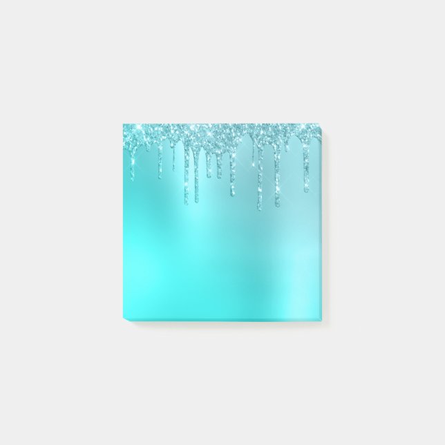 Schöne Aquarelle, blaue Minze und türkisfarbene Gl Post-it Klebezettel (Vorderseite)