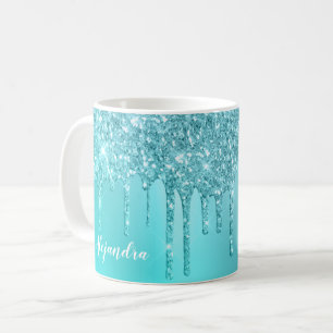 Schöne Aquarelle, blaue Minze und türkisfarbene  Kaffeetasse