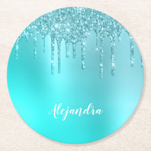 Schöne Aquarelle, blaue Minze und türkisfarbene  Runder Pappuntersetzer