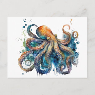 Schöne Aquarellfarbe Oktopus Postkarte