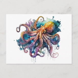 Schöne Aquarellfarbe Oktopus Postkarte