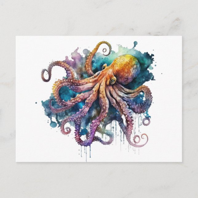 Schöne Aquarellfarbe Oktopus Postkarte (Vorderseite)