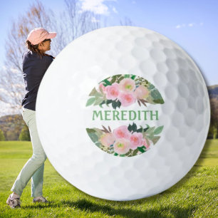 Schöne Aquarellfarbe Rosa Blume Personalisiert Nam Golfball