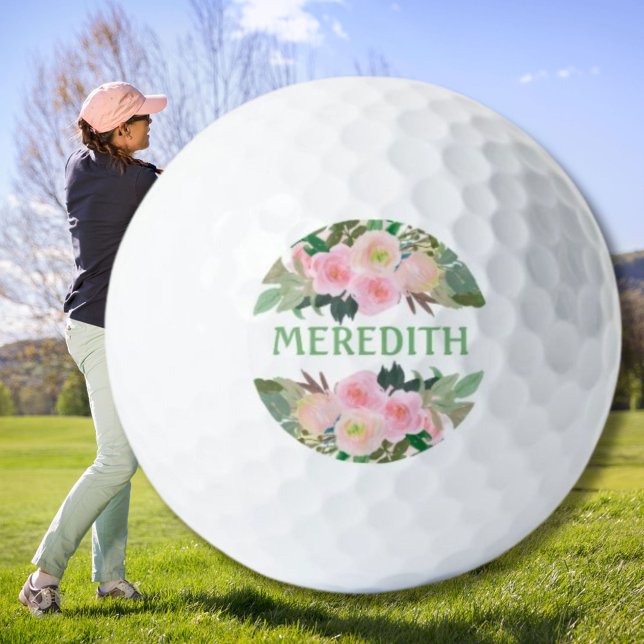 Schöne Aquarellfarbe Rosa Blume Personalisiert Nam Golfball (Von Creator hochgeladen)