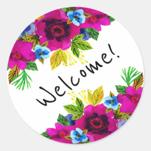 Schöne Aquarellfarben Blume Blumengrün Runder Aufkleber