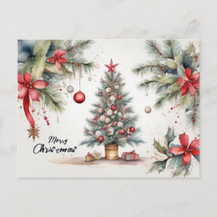 Schöne Aquarellfarben dekoriert Weihnachtsbaum Feiertagspostkarte