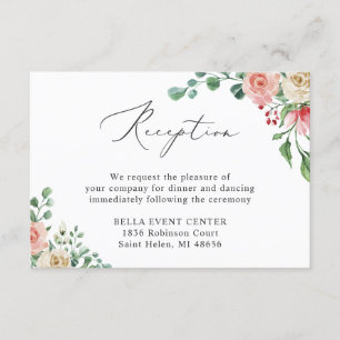 Schöne Aquarellfarben Rose Blumenhochzeit Empfang Begleitkarte