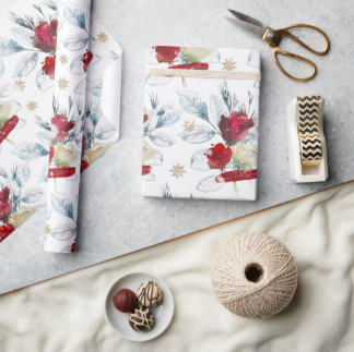 Schöne Aquarellfarben-Rose mit Wintervibes Geschenkpapier