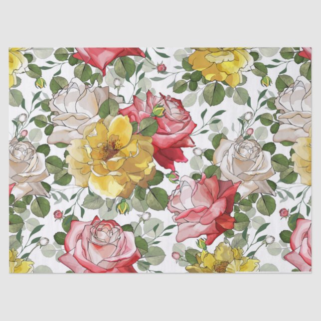 Schöne Aquarellfarben Rote Gelbe Rosen Seidenpapier (Vorderseite)