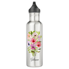 Schöne Aquarellfarben Wildblume Bouquet mit Namen Edelstahlflasche