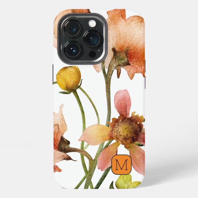 Schöne Aquarellfarben Wildblumen Orange Initial iPhone Hülle (Hinten)