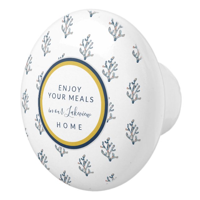 Schöne Aquarellkoralle auf Weißer Strand Hütte  Keramikknauf (Rechts)