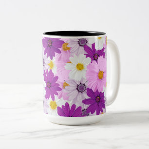 Schöne Aquarellkosmos-Blume Zweifarbige Tasse